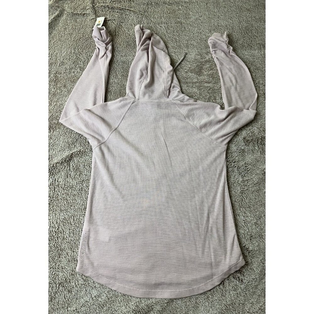 Calvin Klein Hoodie Womens Medium Brown Knit Performance Ruched Sleeve Full Zip - Picture 12 of 16